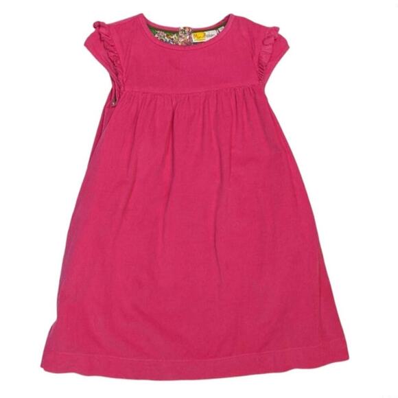 Mini Boden Girls Bright Pink Corduroy Dress Ruffle Sleeve Spring Easter 9 10 Y - Picture 1 of 9